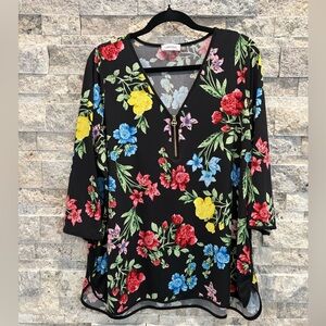 Calvin Klein Black Floral V-Neck Tunic Top